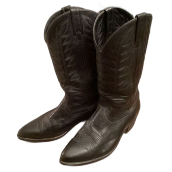 BLACK LEATHER PULL ON WESTERN COWBOY RIDING  MENS BOOTS SIZE 10 USA MADE VINTAGE - Picture 1 of 10